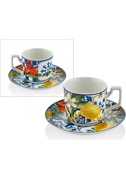 Italy Garden 2'li Kahve Fincan Set 13,5x5,5cm Limon Çiçek