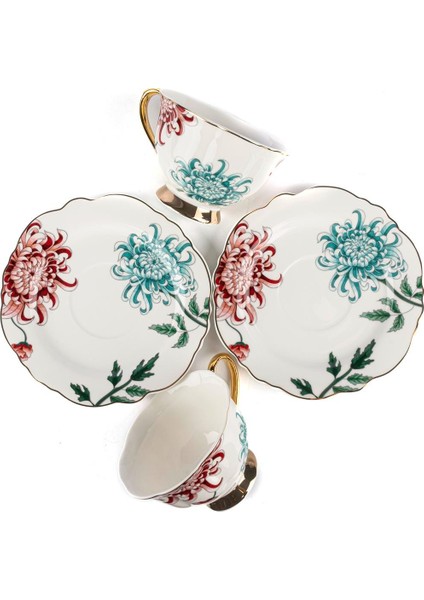 Fleur Beyaz 2'li Çay Fincan Set 200CC Mutfak Dekorasyon 4 Parça Servis Elde Yıkanır Gold Yaldız fiyatları