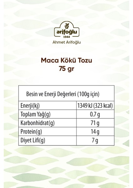 Maca Kökü Tozu Öğütülmüş Silindir Kutu 75GR