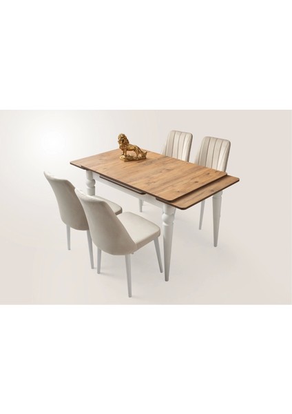 Ahşap Salon Yemek Masa Sandalye Takımı 1 Bench 4 Sandalyeli Yandan Açılır Büyüyen Meşe 70 x 110 cm