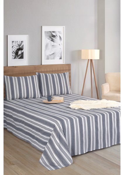 Sport Çizgili Çarşaf + Yastık Kılıfı Seti Çift Kişilik Soft Line Antrasit