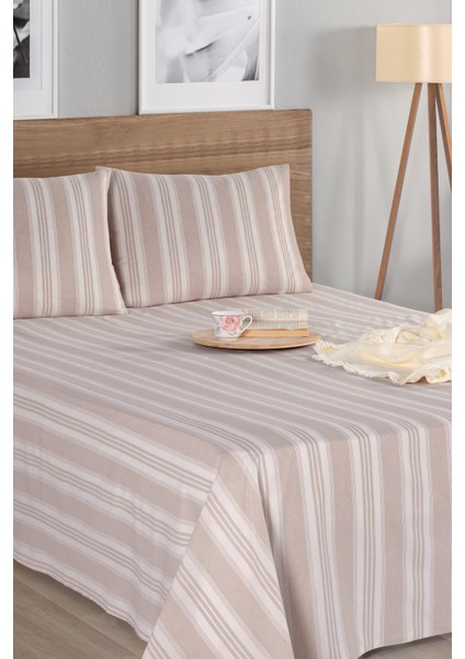 Sport Çizgili Çarşaf + Yastık Kılıfı Seti Tek Kişilik Soft Line Bej