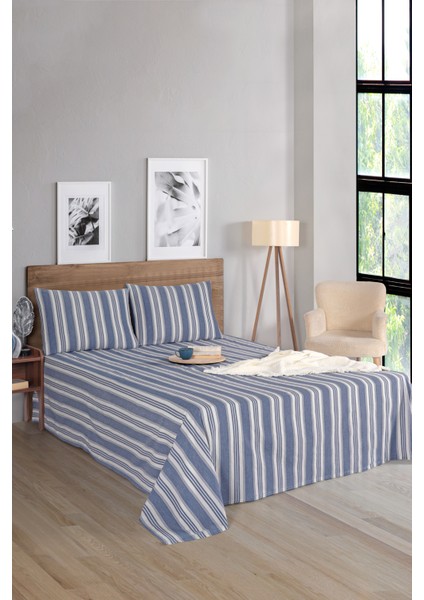 Sport Çizgili Çarşaf + Yastık Kılıfı Seti Tek Kişilik Soft Line Lacivert modelleri