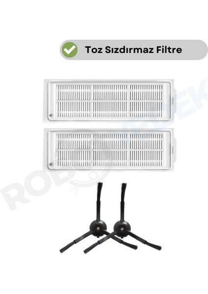 Xiaomi Mop 2 Pro (Siyah) MJST1SHW Uyumlu Yedek Hepa Filtre ve Yan Fırça-4 Parça