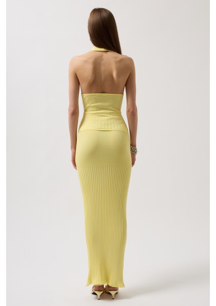 V Detay Dokulu Crop Sarı Bluz indirimleri