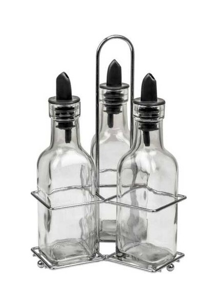 3’lü Set Yağdanlık Takımı Cam Yağlık Sirkeli 200 ml