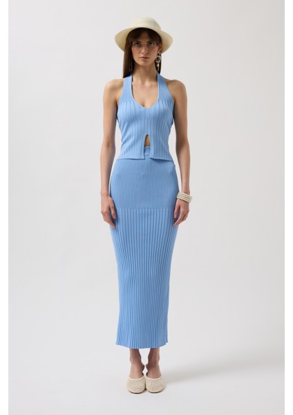 V Detay Dokulu Crop Bebe Mavi Bluz fiyatları