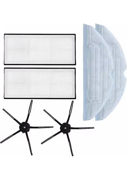 Roborock S7 Max Ultra Uyumlu 2ADET Filtre 2 Adet Siyah Yan Fırça 2 Adet Mop