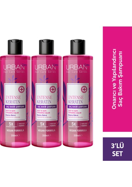 Intense Keratin Yoğun Hasar Onarıcı Saç Bakım Şampuanı Vegan 350 ml x3