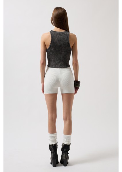 Yıkamalı Halter Yaka Crop Siyah Bluz indirimleri