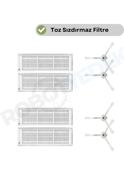 Xiaomi Mop 2 Pro (Beyaz) MJST1SHW Uyumlu Yedek Hepa Filtre Yan Fırça-8 Parça