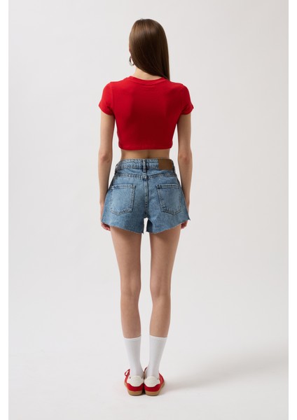 Nepo Baskılı Crop Kırmızı T-Shirt indirimleri