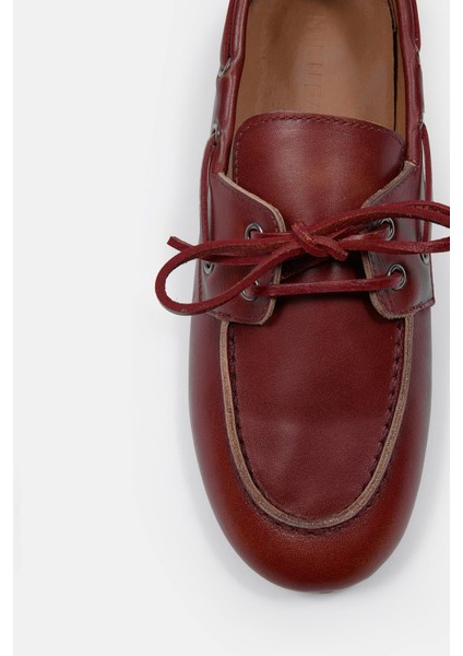 Miuccia Bordo Hakiki Deri Kadın Loafer modelleri