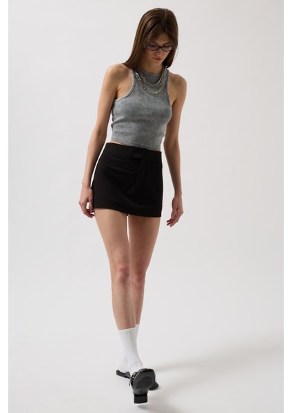 Yıkamalı Halter Yaka Crop Gri Bluz modelleri