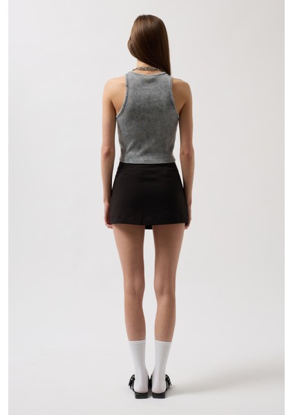 Yıkamalı Halter Yaka Crop Gri Bluz indirimleri