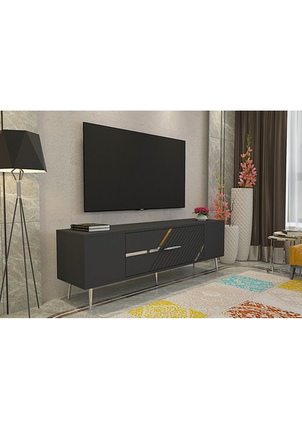 Ufa Tv Sehpası Tv Ünitesi Antrasit Gümüş