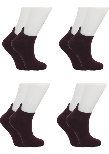 Kadın Bordo Renkli Nakışlı Pamuklu Patik Çorap 4'lü Paket