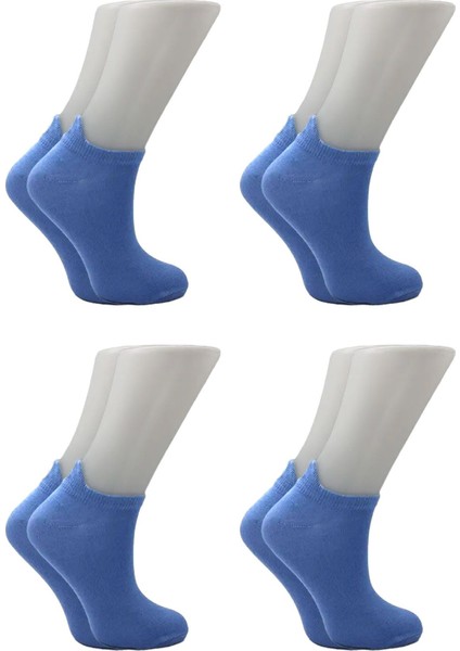 Kadın Mavi Renkli Nakışlı Pamuklu Patik Çorap 4'lü Paket