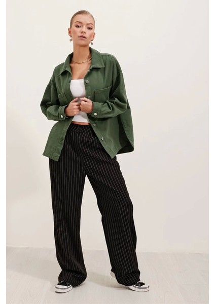 20192 Oversize Gabardin Gömlek Ceket - Haki