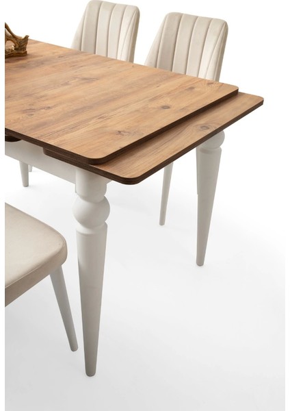 Ahşap Salon Yemek Masa Sandalye Takımı 4 Sandalyeli Yandan Açılır Siyah Mermer Desen 70 x 110 cm