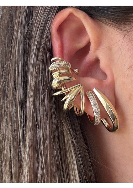 Bym Modeli Gold Renkli Küpe Earcuff modelleri