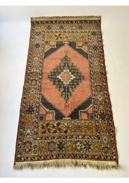 115X214 cm El Dokuma Boho Stili Antik Uşak Kilimi Püsküllü Yıkanabilir Kilim