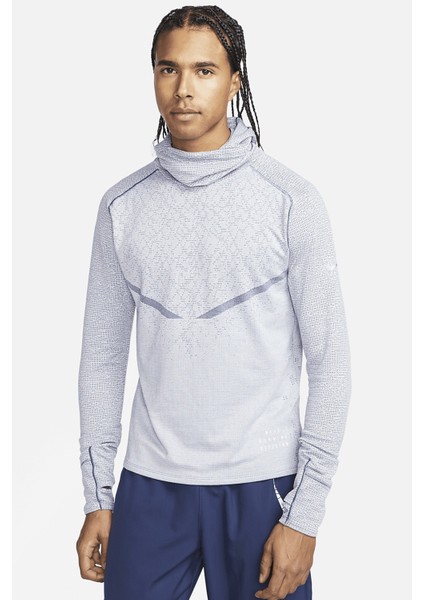 Therma Fit Adv Run Division Pnncle Mid Hoodie Kapüşonlu Reflektörlü Erkek Koşu Sweatshirt Mavi
