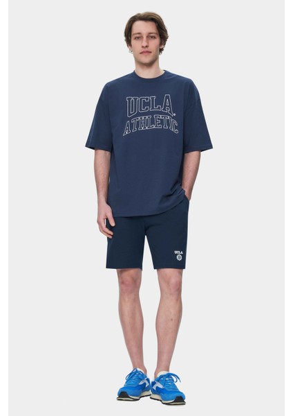 Webster Lacivert Bisiklet Yaka Baskılı Oversize Erkek Tshirt