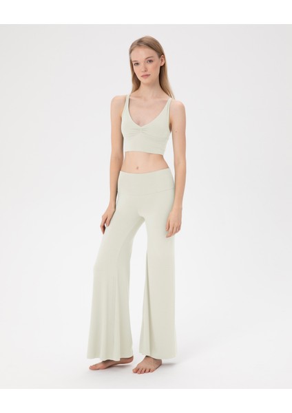 Krem Şortlu Yoga Pantolon Ince Dökümlü Yoga Pantolon