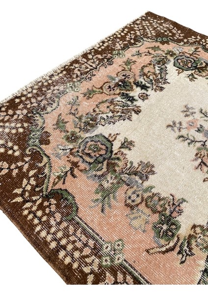 El Dokuma Vintage Eskitme Halı 122X208 Kahve Pembe Retro Halı fiyatları