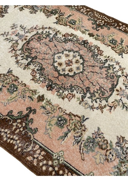 El Dokuma Vintage Eskitme Halı 122X208 Kahve Pembe Retro Halı modelleri