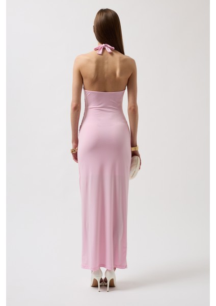 Aksesuar Detay Maxi Pembe Elbise indirimleri