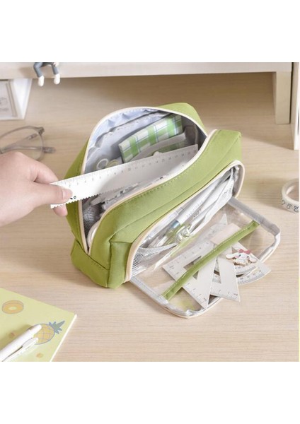 Yeni Stil Öğrenci Büyük Kapasiteli Şeffaf Çift Fermuarlı Kırtasiye Kalem Kutusu (Yurt Dışından) fiyatları