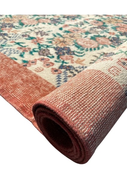 El Dokuma Eskitme Vintage Halı 118 x 208 Çiçekli Turuncu Retro Halı fiyatları