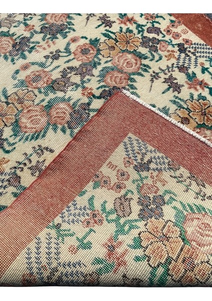 El Dokuma Eskitme Vintage Halı 118 x 208 Çiçekli Turuncu Retro Halı indirimleri