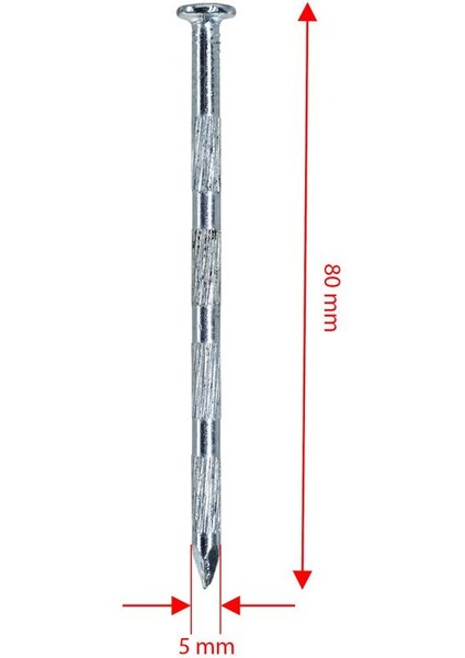 Kanallı Çelik Beton Çivisi Beyaz 5X80 mm (100 Lü Paket)