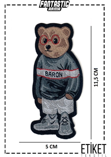Ütü ile Yapışan Tarz Ayı Adam Figürlü Dokuma Arma Patch Yama Teddy Bear Gözlüklü Ayıcık Baron