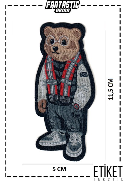 Ütü ile Yapışan Tarz Ayı Adam Figürlü Dokuma Arma Patch Yama Teddy Bear Gözlüklü Ayıcık Baron
