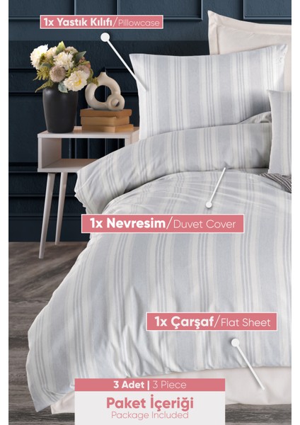 Sport Çizgili Nevresim Takımı Tek Kişilik Soft Line Gri