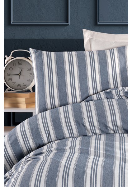 Sport Çizgili Nevresim Takımı Tek Kişilik Soft Line Lacivert