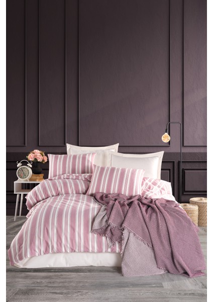 Sport Çizgili Nevresim Takımı Çift Kişilik Soft Line Bordo