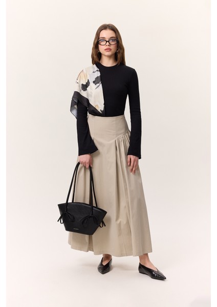 Büzgülü Gabardin Etek Kırmızı