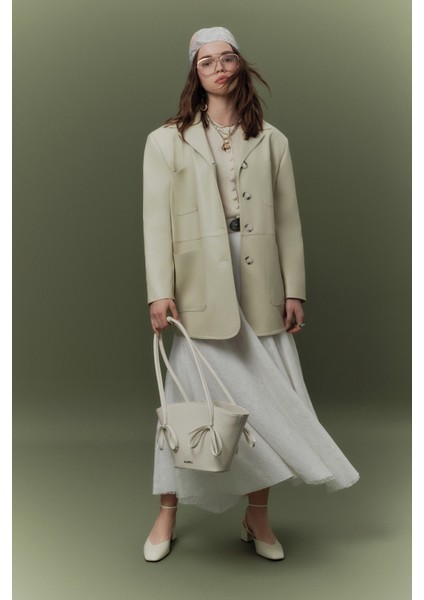 Dantelli Geniş Etek Ekru