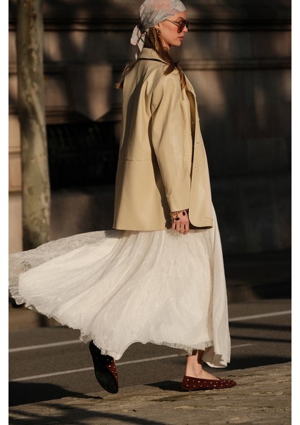 Dantelli Geniş Etek Ekru fiyatları