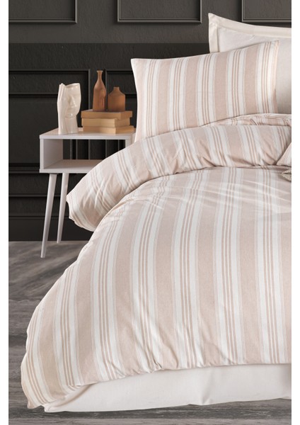 Sport Çizgili Nevresim Takımı Tek Kişilik Soft Line Bej