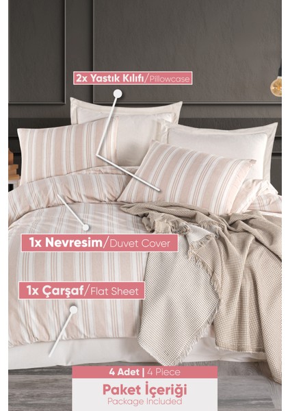 Sport Çizgili Nevresim Takımı Çift Kişilik Soft Line Bej
