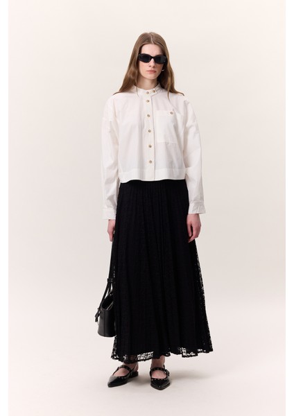 Dantel Piliseli Etek Ekru