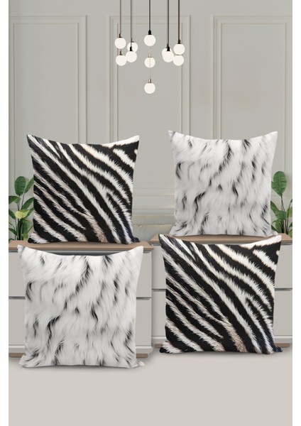 4 Lü Çift Taraflı Dijital Baskı Kırlent Kılıfı Zebra Desenli