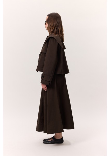 Cep Detaylı Geniş Etek Kahverengi modelleri