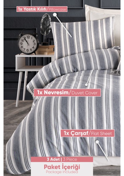 Sport Çizgili Nevresim Takımı Tek Kişilik Soft Line Antrasit